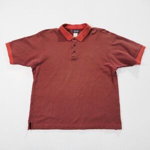 Patagonia Polo Shirt Mens Medium Red Gray Striped Short Sleeve Pique Organic